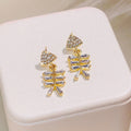 Luxury Rhinestone Star Flower Fishbone Stud Earrings With Silver Needle, Flashy Statement Earrings view 2