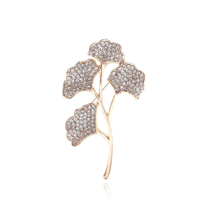 Alloy Ginkgo Leaf Pearl Brooch Pin For Collar Anti Exposure
