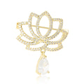 Copper Micro Pave Zircon Lotus Pendant Brooch Pin For Elegant Apparel view 5