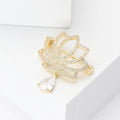 Copper Micro Pave Zircon Lotus Pendant Brooch Pin For Elegant Apparel view 3