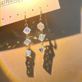 Elegant Gold Alloy Bowknot Square Crystal Rhinestone Tassel Drop Stud Hoop Earrings view 3