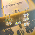 Elegant Gold Alloy Bowknot Square Crystal Rhinestone Tassel Drop Stud Hoop Earrings view 1