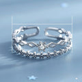 Stackable Lace Double Layer Zircon Ring For Women With Diamond Shape Hollow Flower Open Band view 5