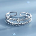 Stackable Lace Double Layer Zircon Ring For Women With Diamond Shape Hollow Flower Open Band view 1