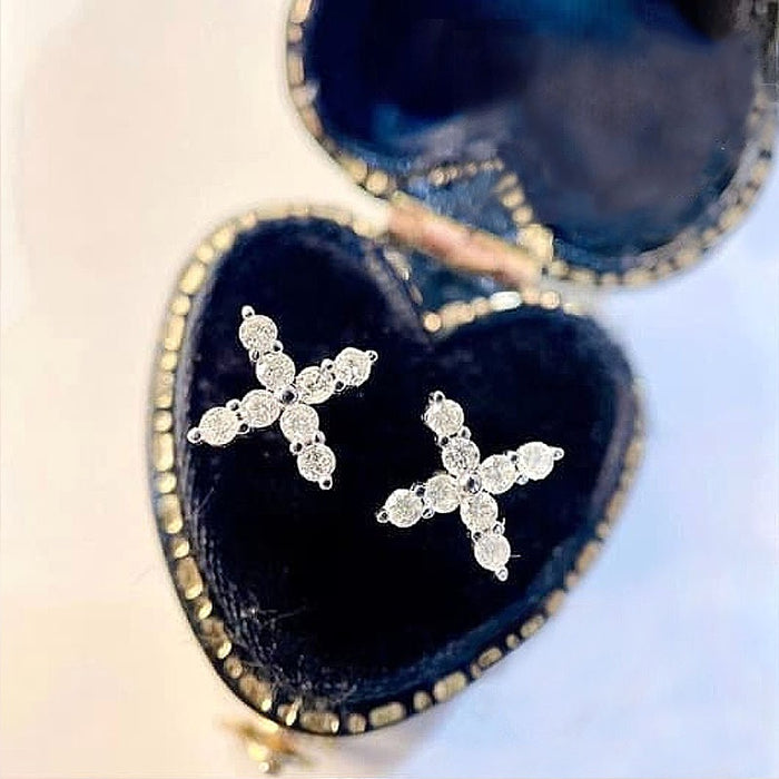 Minimalist Cross Zircon Stud Earrings For Women, Cool Style X Shape Letter Ear Jewelry