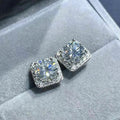 Delicate Full Pave Geometric Square Stud Earrings With Round Cubic Zirconia, Versatile Fashion Earrings view 3
