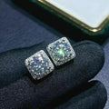 Delicate Full Pave Geometric Square Stud Earrings With Round Cubic Zirconia, Versatile Fashion Earrings view 2