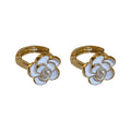 Elegant French White Camellia Alloy Drop Earrings, Light Luxury Floral Ear Clips For Women view 5