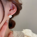 Elegant French White Camellia Alloy Drop Earrings, Light Luxury Floral Ear Clips For Women view 3