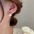 Elegant French White Camellia Alloy Drop Earrings, Light Luxury Floral Ear Clips For Women view 1