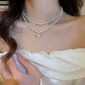 French Style Heart Pearl Double Layer Necklace Luxury Chic Clavicle Chain Choker view 3