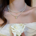 French Style Heart Pearl Double Layer Necklace Luxury Chic Clavicle Chain Choker view 1