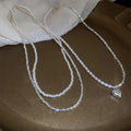 Vintage Heart Pearl Spliced Double Layer Necklace For Women Fashion OL Collarbone Choker view 3