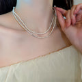 Vintage Heart Pearl Spliced Double Layer Necklace For Women Fashion OL Collarbone Choker view 4