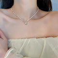 Vintage Heart Pearl Spliced Double Layer Necklace For Women Fashion OL Collarbone Choker view 2