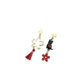 Elegant Alloy Enamel Asymmetric Cartoon Cat Fox Fan Flower Tassel Rhinestone Stud Drop Earrings view 5