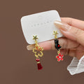 Elegant Alloy Enamel Asymmetric Cartoon Cat Fox Fan Flower Tassel Rhinestone Stud Drop Earrings view 3