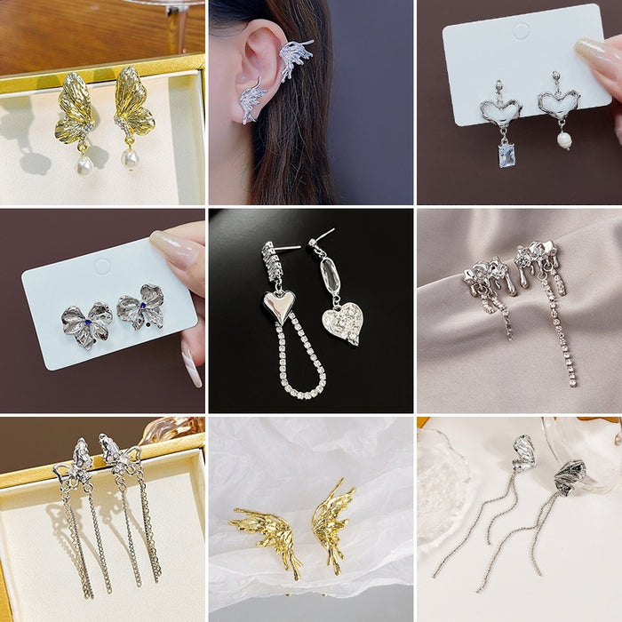 Elegant Irregular Liquid Metal Butterfly Rhinestone Asymmetric Long Tassel Water Drop Stud Earrings