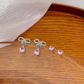 Pink Zircon Heart Stud And Rhinestone Bow Ear Cuff Two Piece Sweet Cool Alloy Earrings view 4