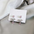 Pink Zircon Heart Stud And Rhinestone Bow Ear Cuff Two Piece Sweet Cool Alloy Earrings view 2