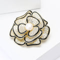 Copper Zircon Camellia Brooch Pin For Elegant Suit And Sweater Decoration view 3