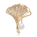 Alloy Zircon Pearl Ginkgo Leaf Brooch Pin For Clothing Fastening view 1