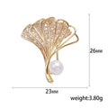Alloy Zircon Pearl Ginkgo Leaf Brooch Pin For Clothing Fastening view 5