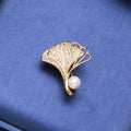 Alloy Zircon Pearl Ginkgo Leaf Brooch Pin For Clothing Fastening view 4