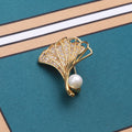Alloy Zircon Pearl Ginkgo Leaf Brooch Pin For Clothing Fastening view 3