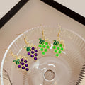 Cute Candy Color Enamel Grape Fruit Vine Leaf Gold Alloy Dangle Hook Women's Fashion Earrings view 1