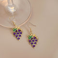 Cute Candy Color Enamel Grape Fruit Vine Leaf Gold Alloy Dangle Hook Women's Fashion Earrings view 4