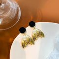 Elegant Alloy Mermaid Tail Fan Tassel Stud Earrings For Women With Black Round Tops Luxury Statement Earrings view 2