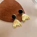 Elegant Alloy Mermaid Tail Fan Tassel Stud Earrings For Women With Black Round Tops Luxury Statement Earrings view 4