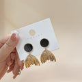Elegant Alloy Mermaid Tail Fan Tassel Stud Earrings For Women With Black Round Tops Luxury Statement Earrings view 3