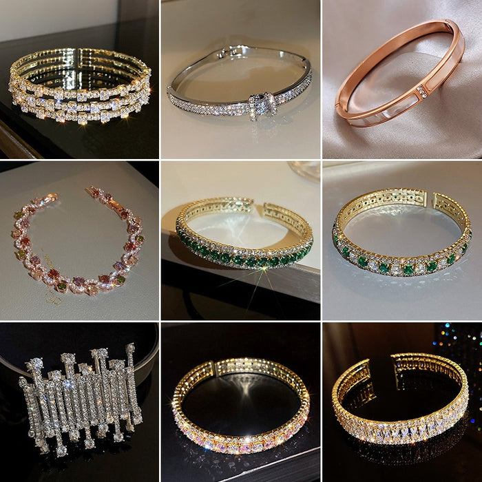 2026 New Luxury Metal Flower Rhinestone Bangle Korean Style Elegant Bracelet