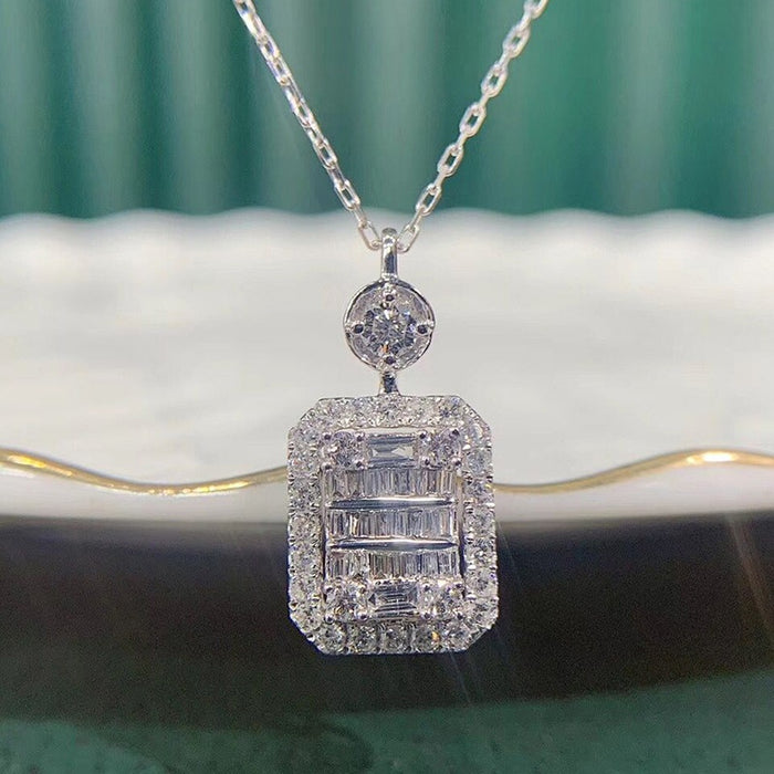 Light Luxury Square Full Cubic Zirconia Pendant, Women's Simulated Diamond Inlaid Necklace Charm