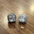 Full Pave Square Bag Stud Earrings With Sparkling Simulated Diamond Cubic Zirconia, White Gold Color view 4