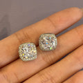 Full Pave Square Bag Stud Earrings With Sparkling Simulated Diamond Cubic Zirconia, White Gold Color view 3