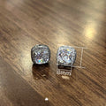 Full Pave Square Bag Stud Earrings With Sparkling Simulated Diamond Cubic Zirconia, White Gold Color view 5