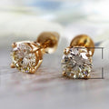 Four Prong Gold Plated Micro Pave Round Zircon Stud Earrings For Women, Hip Hop 6mm Ear Jewelry view 5