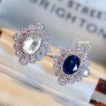 Vintage Diamond Shape Royal Blue Zircon Floral Stud Earrings For Women, Trendy Statement Jewelry view 5