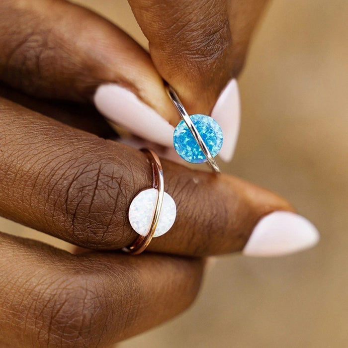 Summer Vacation Beach Style Geometric Blue Faux Opal Ring, New Cross Border Fashion Jewelry For Women