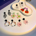 Halloween Acrylic Enamel Pumpkin Ghost Spider Web Skeleton Cartoon Stud Drop Party Earrings view 1