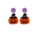 Halloween Acrylic Enamel Pumpkin Ghost Spider Web Skeleton Cartoon Stud Drop Party Earrings view 5