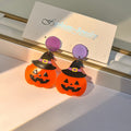Halloween Acrylic Enamel Pumpkin Ghost Spider Web Skeleton Cartoon Stud Drop Party Earrings view 3