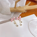 Elegant Pink Bowknot Rhinestone Tassel Drop Studs Alloy Silver Needle Fairy Style Dangle Earrings view 3