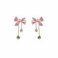 Elegant Pink Bowknot Rhinestone Tassel Drop Studs Alloy Silver Needle Fairy Style Dangle Earrings view 5