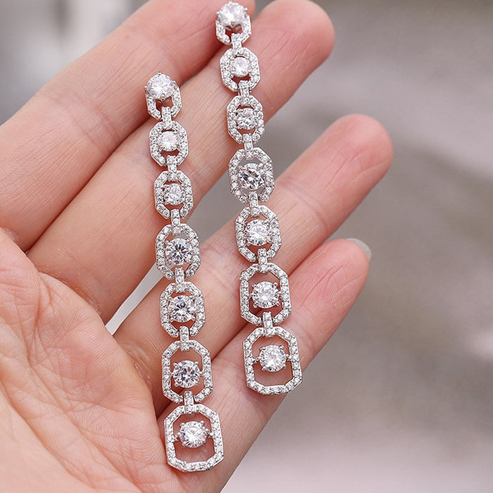 Luxury French Style Long Drop Earrings For Women, Slim Elegant Banquet Dress Jewelry