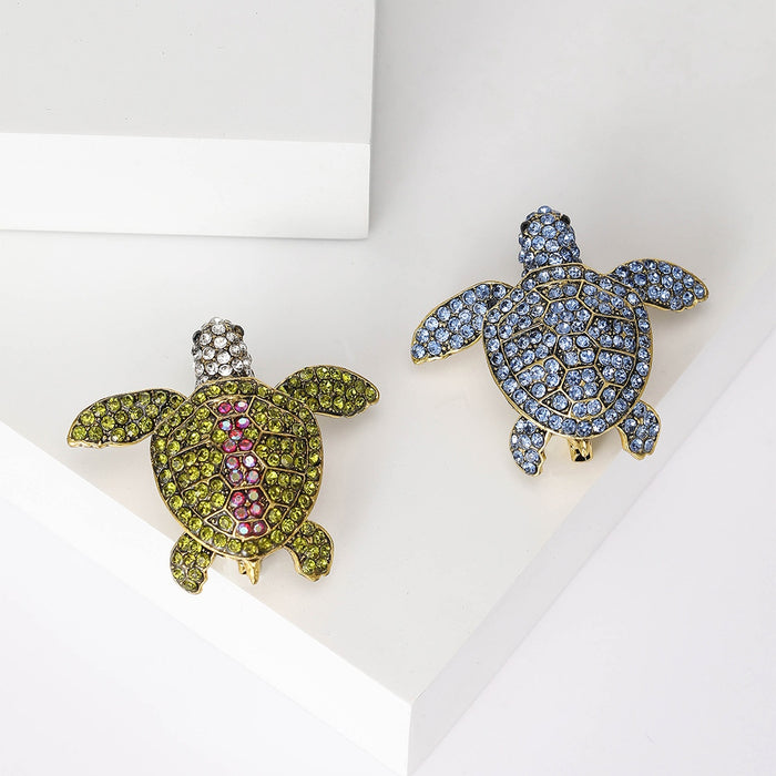 Alloy Rhinestone Turtle Brooch Pin For Creative Animal Clothing Decoration – Green