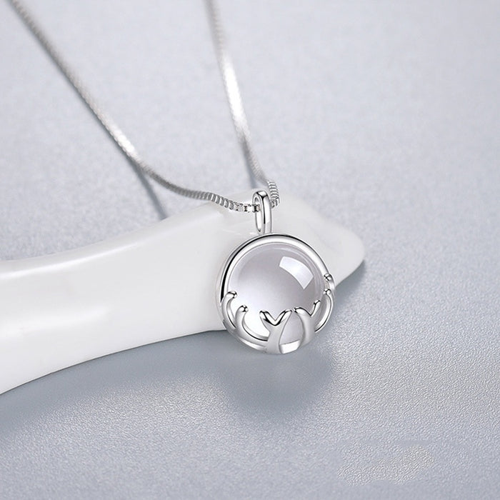 Light Luxury Niche Antler Pendant Necklace With Faux Moonstone, Deer Theme Sweater Chain For Women
